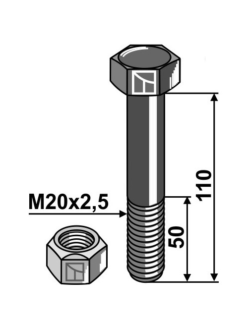 Boulon avec écrou à freinage interne - M20 x 2,5 - 10.9