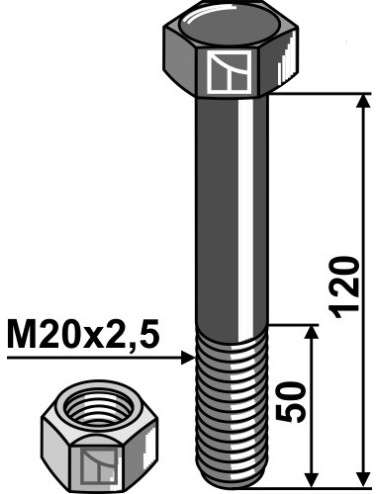 Boulon avec écrou à freinage interne - M20 x 2,5 - 10.9