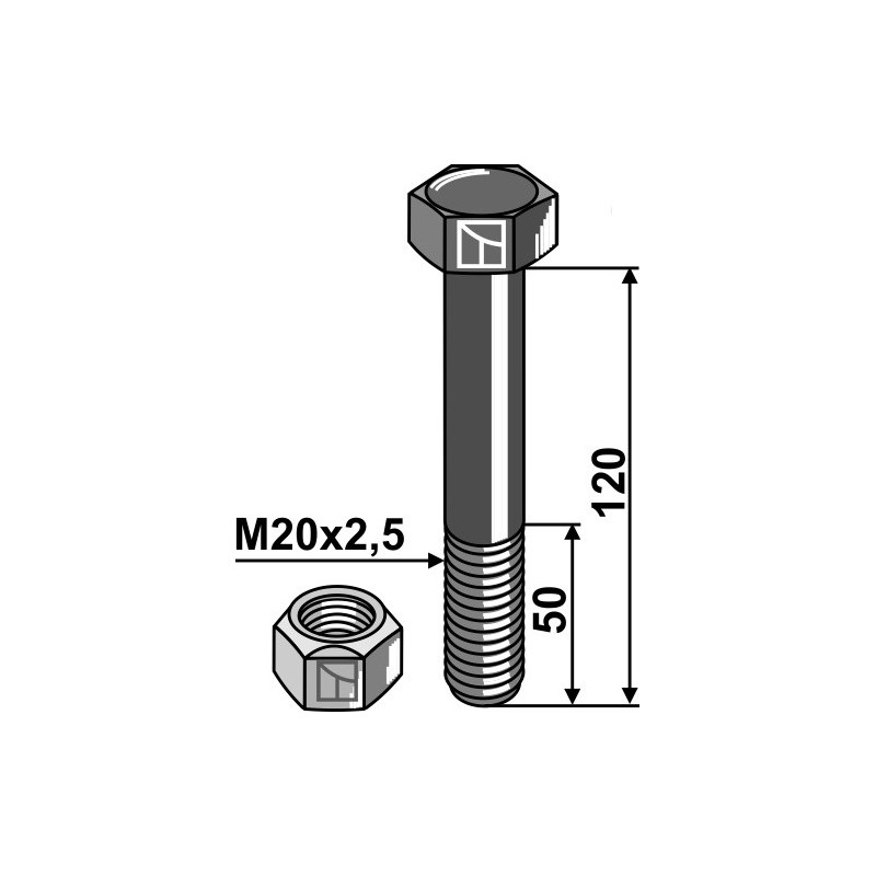 Boulon avec écrou à freinage interne - M20 x 2,5 - 10.9
