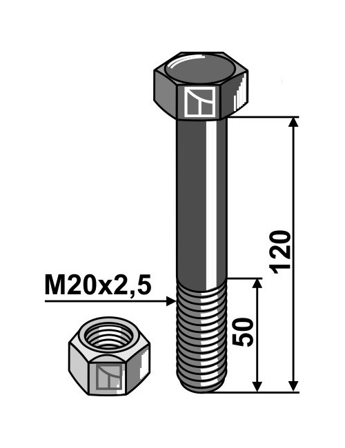 Boulon avec écrou à freinage interne - M20 x 2,5 - 10.9