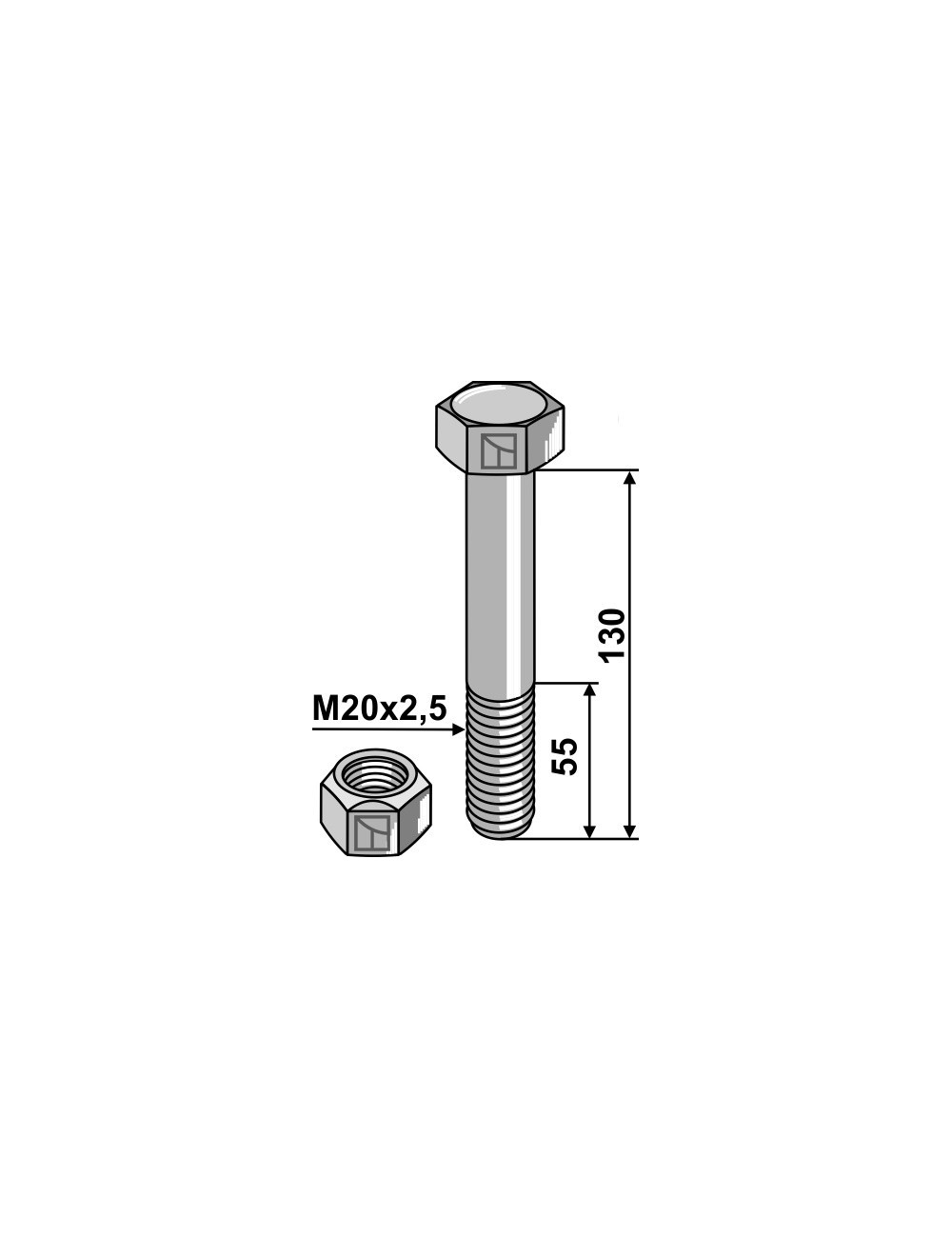 Boulon avec écrou à freinage interne - M20 x 2,5 - 10.9