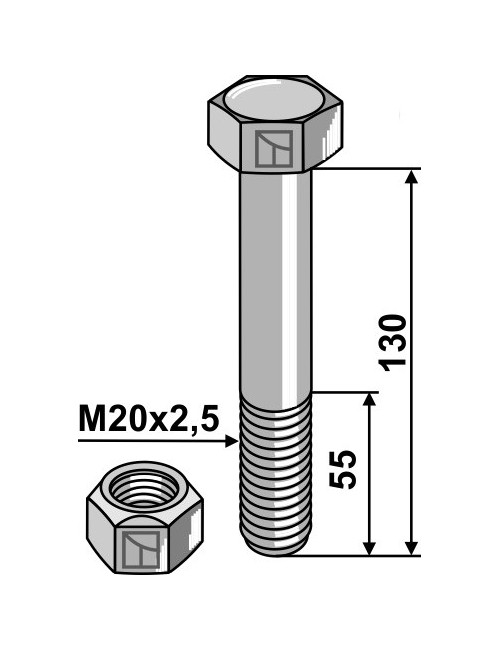 Boulon avec écrou à freinage interne - M20 x 2,5 - 10.9