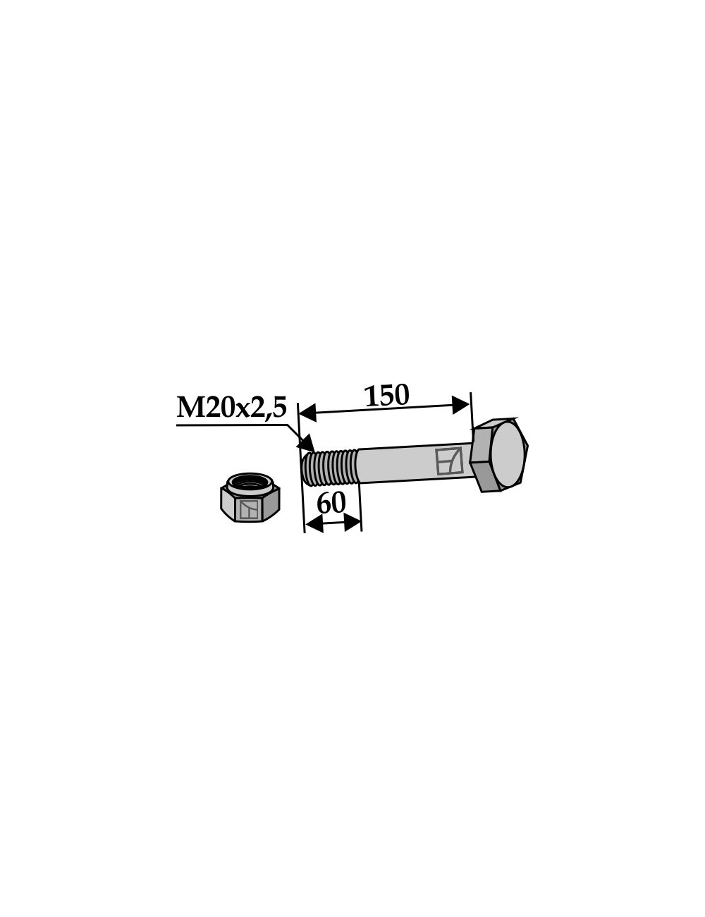 Boulon avec écrou à freinage interne - M20 x 2,5 - 10.9