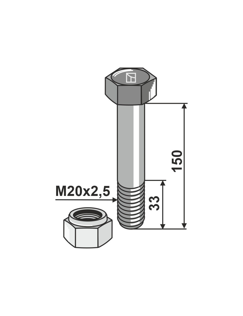 Boulon avec écrou à freinage interne - M20 x 2,5 - 10.9