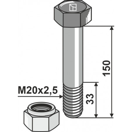 Boulon avec écrou à freinage interne - M20 x 2,5 - 10.9