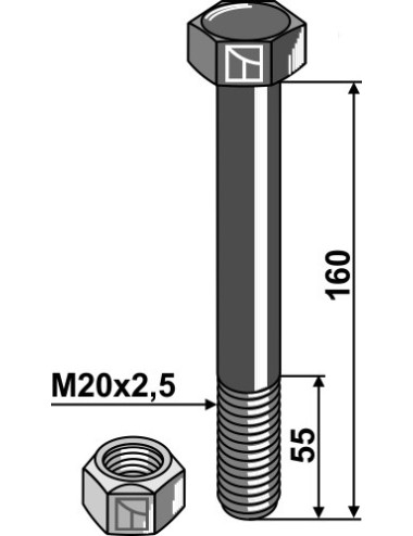 Boulon avec écrou à freinage interne - M20 x 2,5 - 10.9