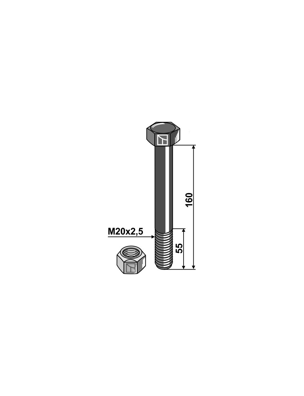 Boulon avec écrou à freinage interne - M20 x 2,5 - 10.9