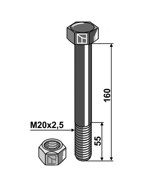 Boulon avec écrou à freinage interne - M20 x 2,5 - 10.9