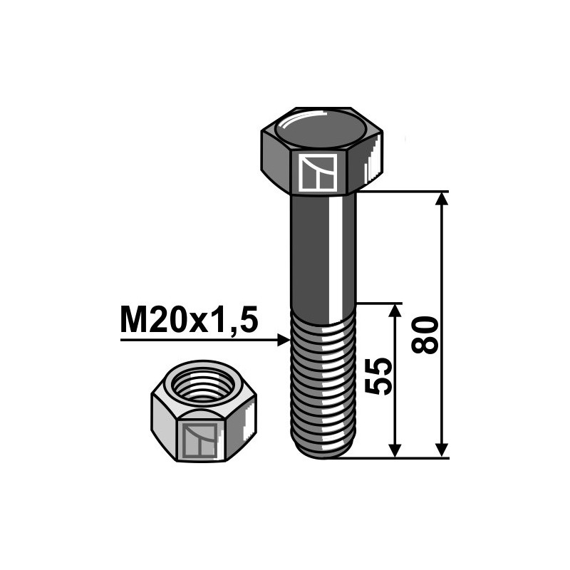 Boulon avec écrou à freinage interne - M20 x 1,5 - 10.9