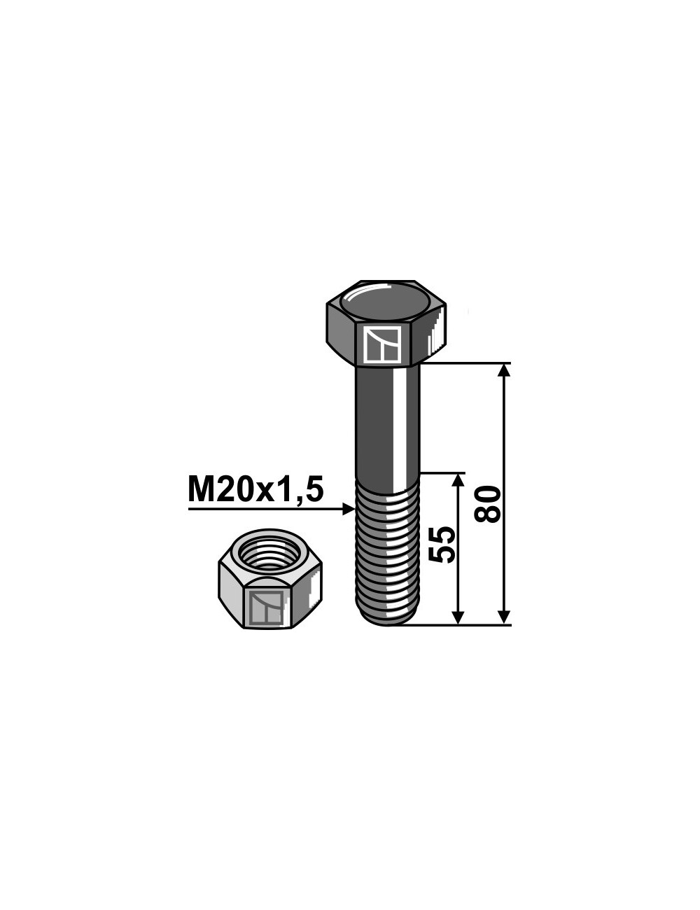 Boulon avec écrou à freinage interne - M20 x 1,5 - 10.9