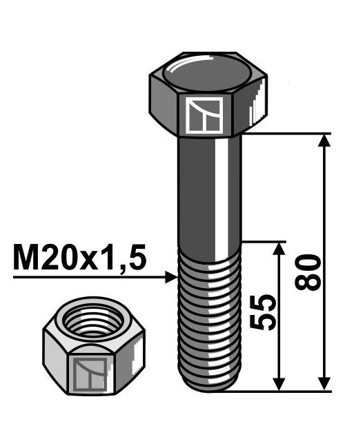 Boulon avec écrou à freinage interne - M20 x 1,5 - 10.9