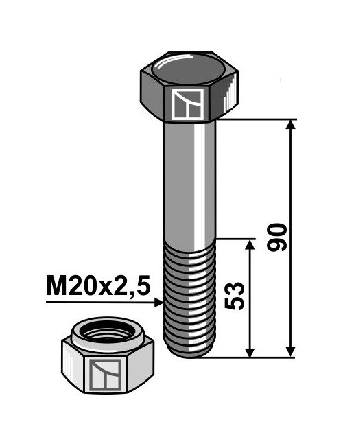 Boulon avec écrou à freinage interne - M20 x 2,5 - 8.8