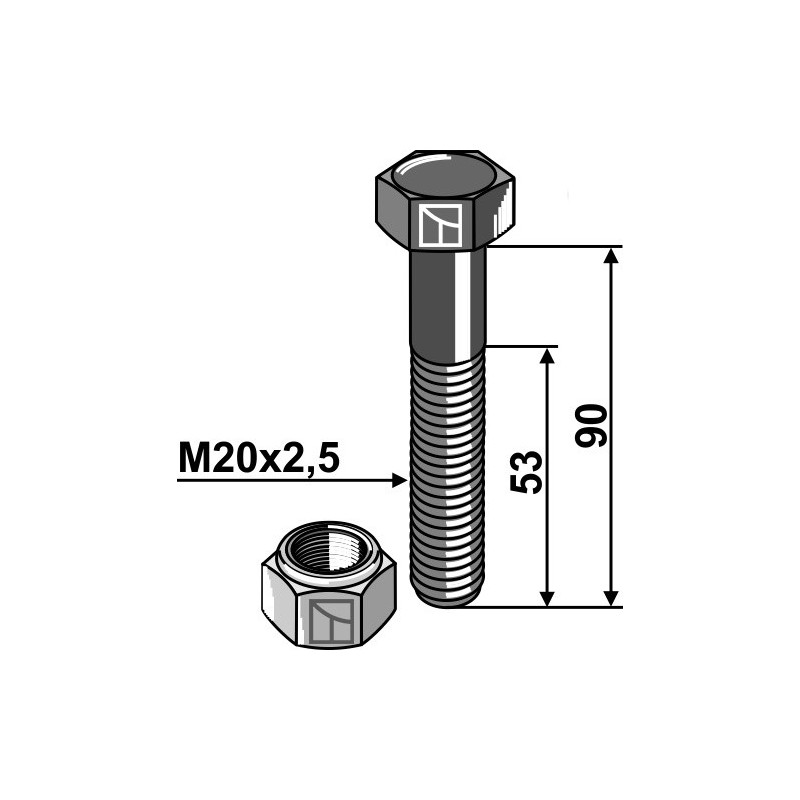 Boulon avec écrou à freinage interne - M20 - 10.9