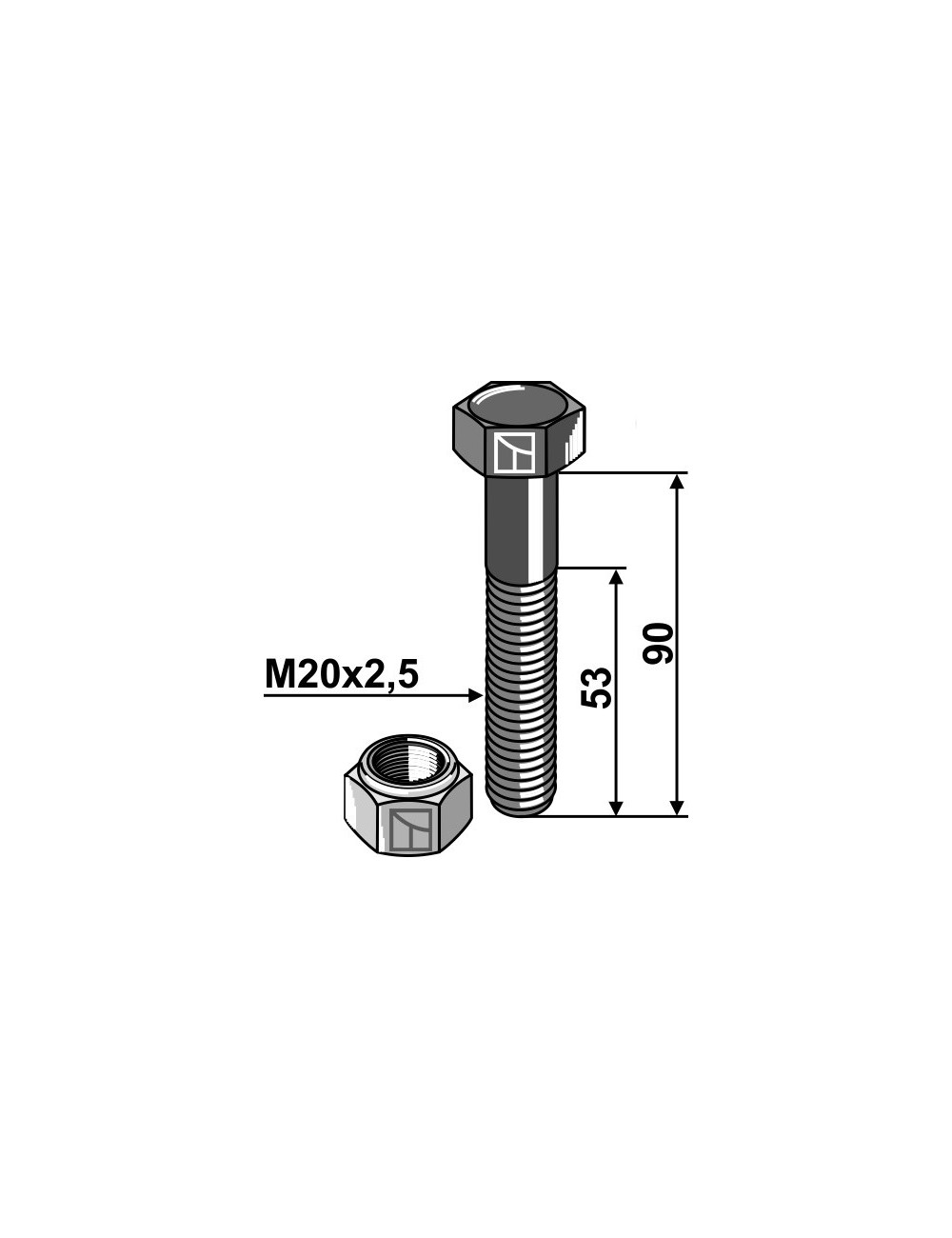 Boulon avec écrou à freinage interne - M20 - 10.9