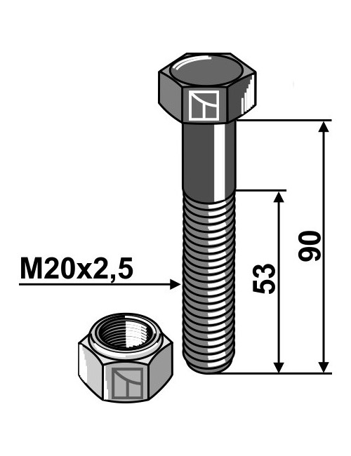 Boulon avec écrou à freinage interne - M20 - 10.9