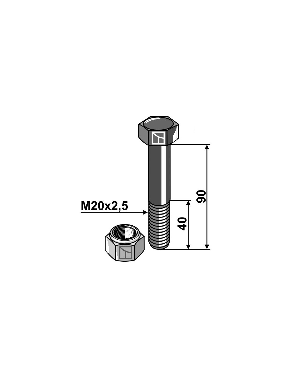 Boulon avec écrou à freinage interne - M20 - 10.9