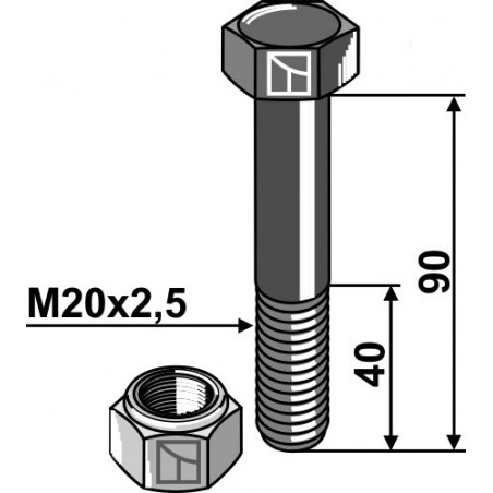 Boulon avec écrou à freinage interne - M20 - 10.9