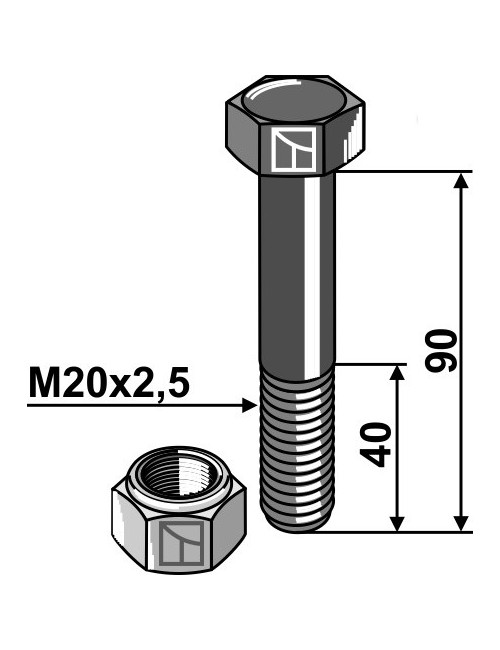 Boulon avec écrou à freinage interne - M20 - 10.9