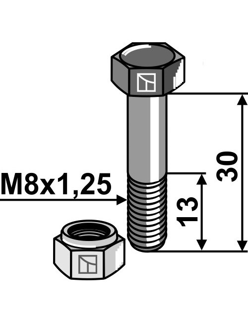 Boulon avec écrou à freinage interne - M8x1,25 - 10.9