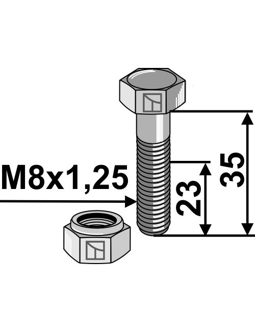 Boulon avec écrou à freinage interne - M8x1,25 - 8.8