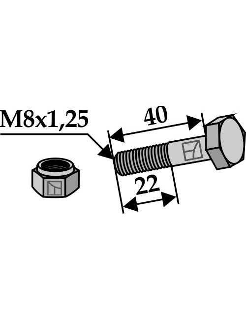 Boulon avec écrou à freinage interne - M8x1,25 - 8.8
