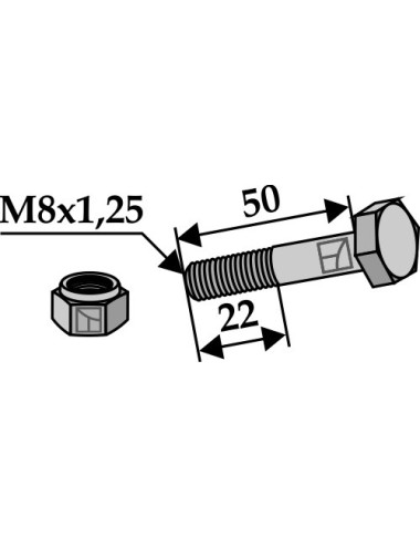 Boulon avec écrou à freinage interne - M8x1,25