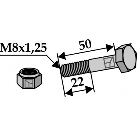 Boulon avec écrou à freinage interne - M8x1,25