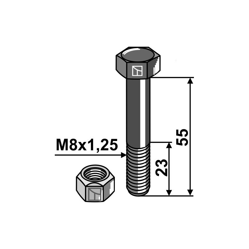 Boulon avec écrou à freinage interne - M8 x 1,25 - 8.8