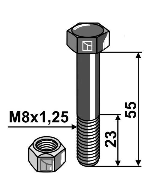Boulon avec écrou à freinage interne - M8 x 1,25 - 8.8