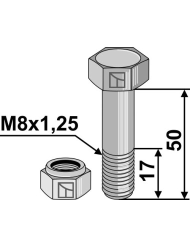 Boulon avec écrou à freinage interne - M8x1,25 - 10.9