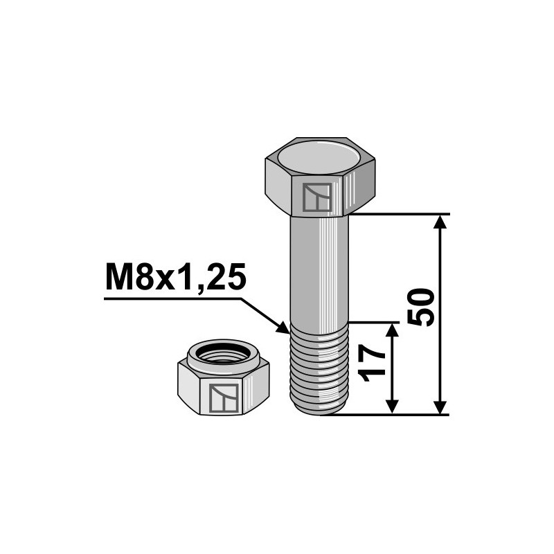 Boulon avec écrou à freinage interne - M8x1,25 - 10.9