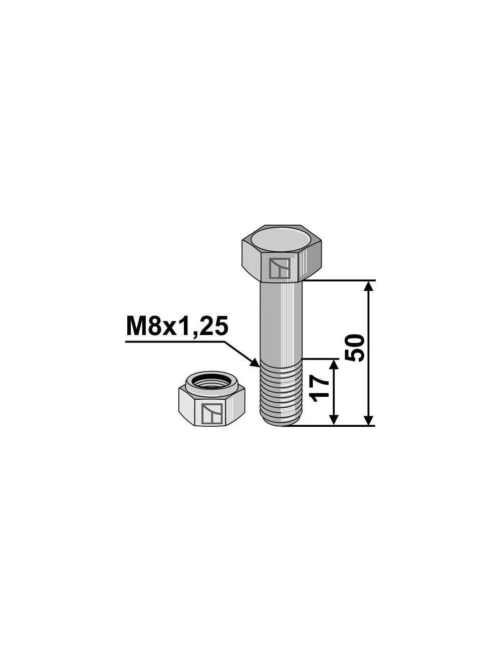 Boulon avec écrou à freinage interne - M8x1,25 - 10.9