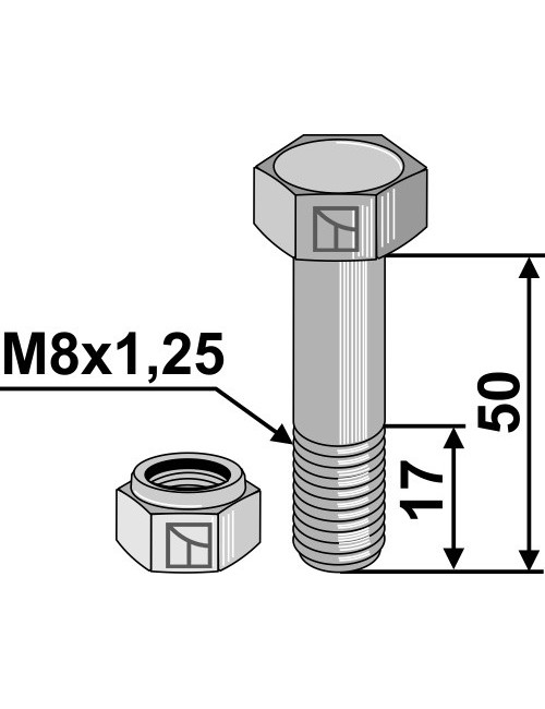 Boulon avec écrou à freinage interne - M8x1,25 - 10.9