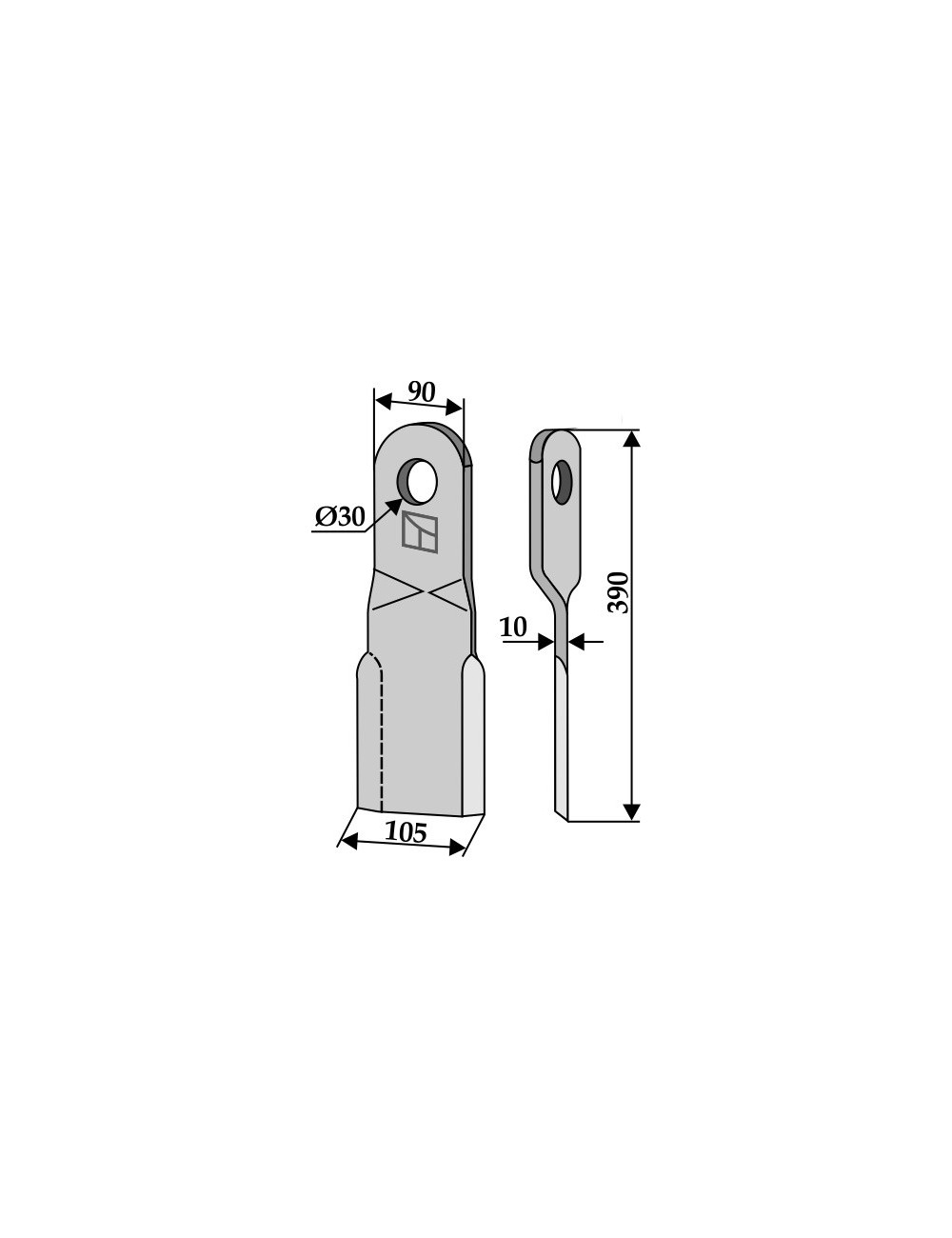 Couteau broyeur, modèle gauche