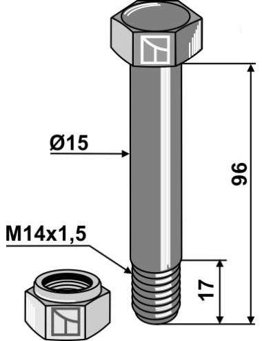 Boulon avec écrou à freinage interne - M14x1,5 - 10.9