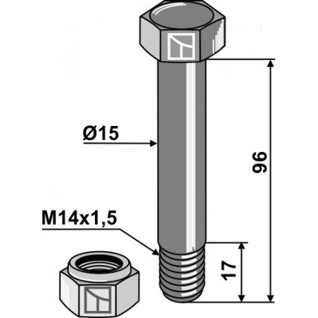 Boulon avec écrou à freinage interne - M14x1,5 - 10.9