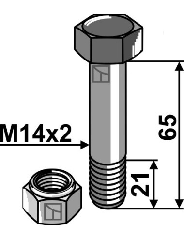 Boulon avec écrou à freinage interne - M14x2 - 10.9