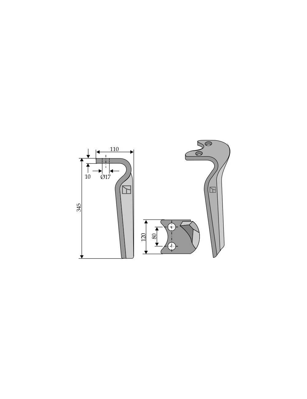 Dent pour herse rotative, modèle gauche