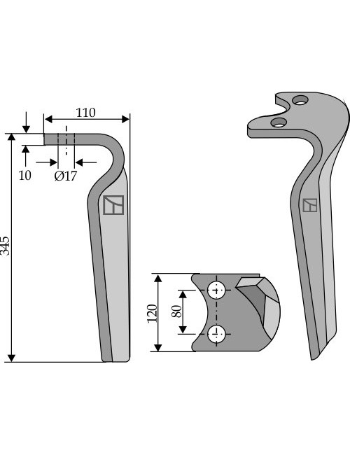 Dent pour herse rotative, modèle gauche