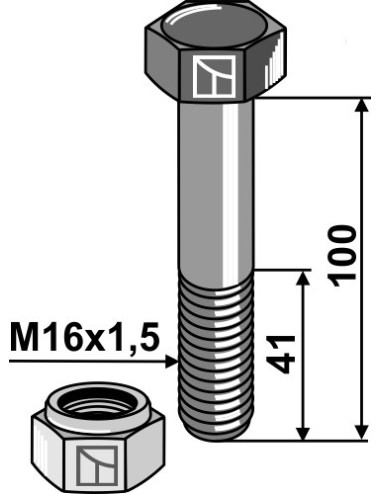 Boulon avec écrou à freinage interne - M16x1,5 - 10.9