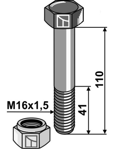 Boulon avec écrou à freinage interne - M16x1,5 - 10.9