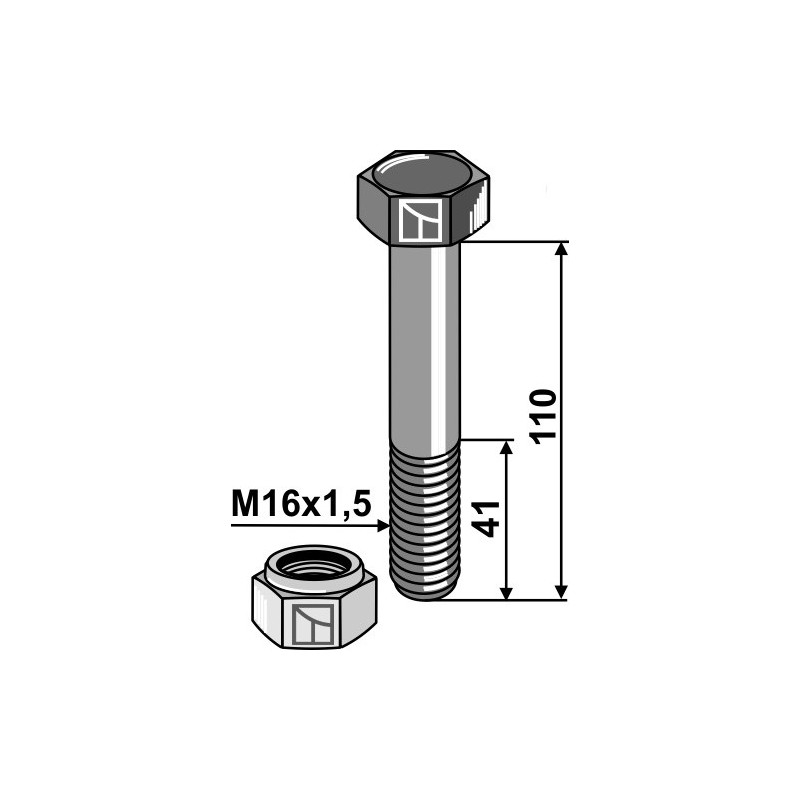 Boulon avec écrou à freinage interne - M16x1,5 - 10.9
