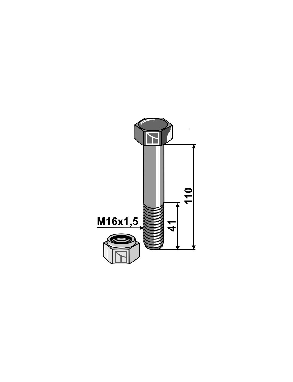 Boulon avec écrou à freinage interne - M16x1,5 - 10.9