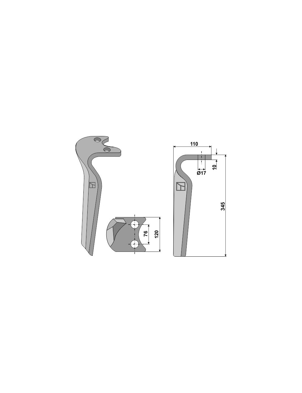 Dent pour herse rotative, modèle droit