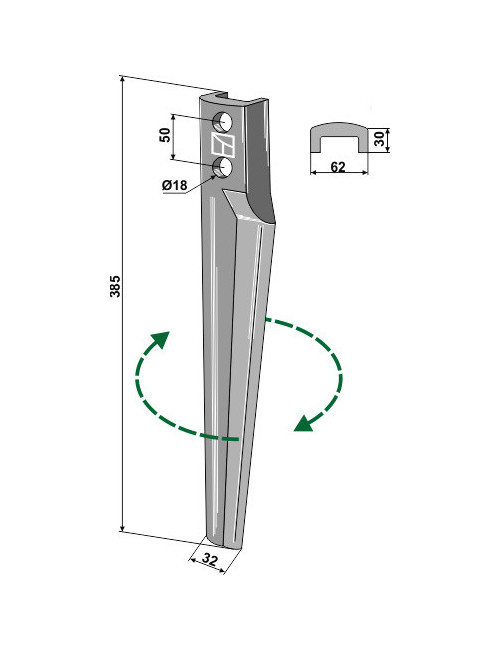 Dent pour herses rotatives, modèle droit