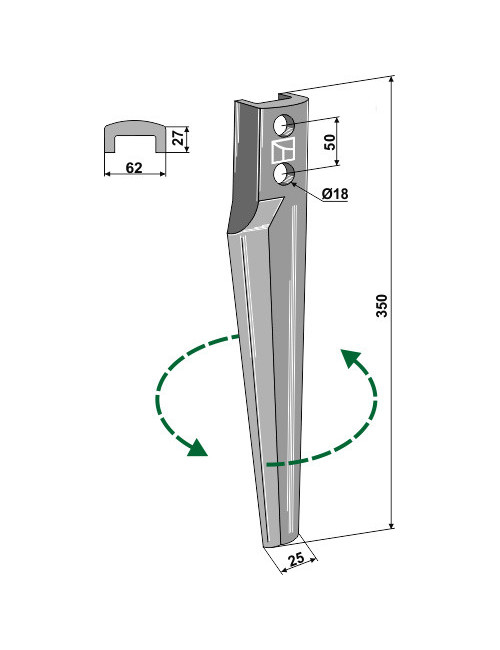 Dent pour herses rotatives, modèle gauche