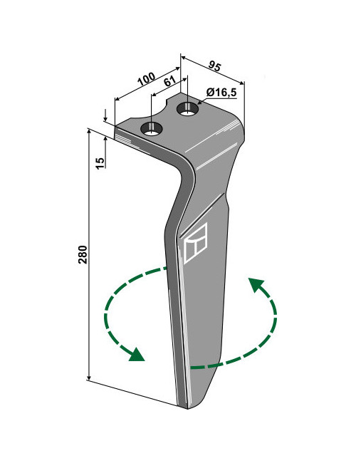 Dent pour herses rotatives, modèle gauche