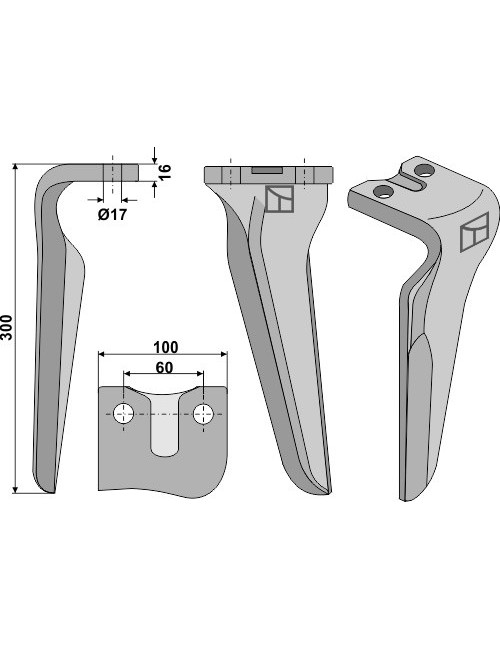 Dent pour herses rotatives, modèle gauche