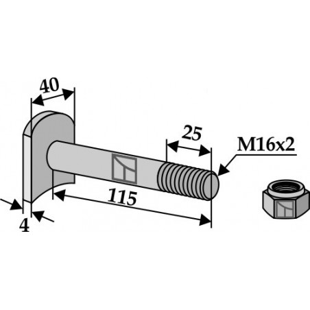 Boulon M 16 x 2 - 8.8 avec écrou à freinage interne