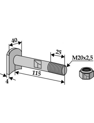 Boulon M 20 x 2,5 - 8.8 avec écrou à freinage interne